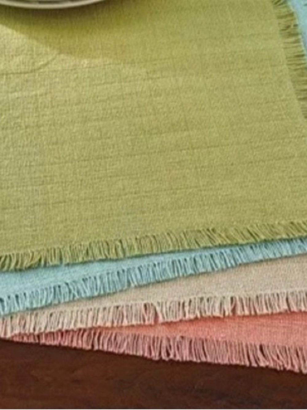 Set of 4 Home Bath Fringed Cotton Placemat Set - Green, Turquoise, Beige, Coral